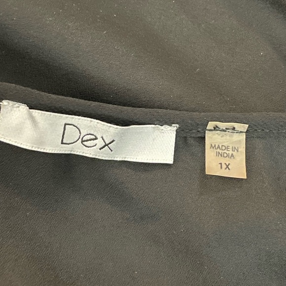 Dex Black Semi Sheer silver star burst sequin blouse long sleeve size 1X tassels - Picture 11 of 16